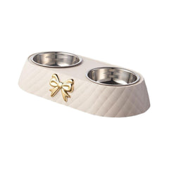 Double Bowl Cat Feeder, Plastic & Stainless Steel, White/Green