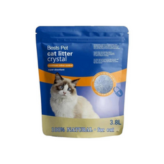 Crystal Cat Pet Litter package showcasing superior odor control and high absorption for cats, 3.8L size.