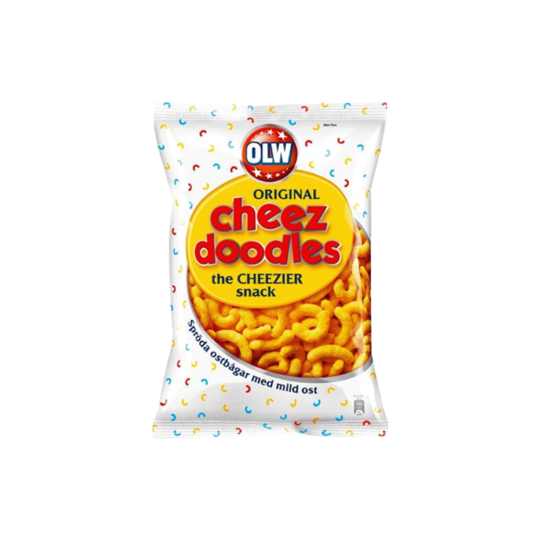 OLW Cheez Doodles crispy cheese corn puffs in a family-sized 160g bag for snack lovers.