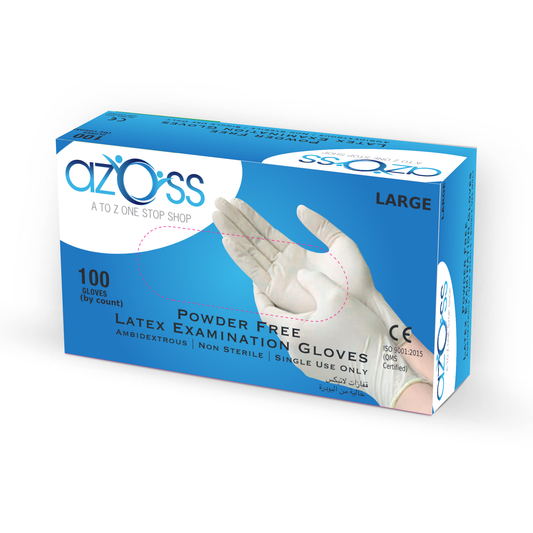AZOSS | Latex Disposable Gloves, Natural, 100Pcs - Large